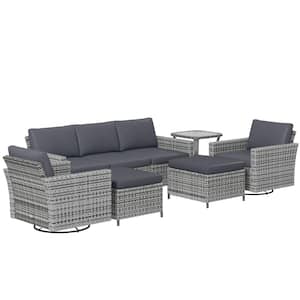 6-Piece Wicker Patio Conversation Set with Mixed-Gray Cushions