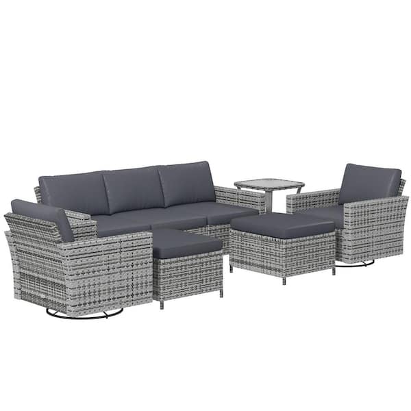 Unbranded 6-Piece Wicker Patio Conversation Set with Mixed-Gray Cushions