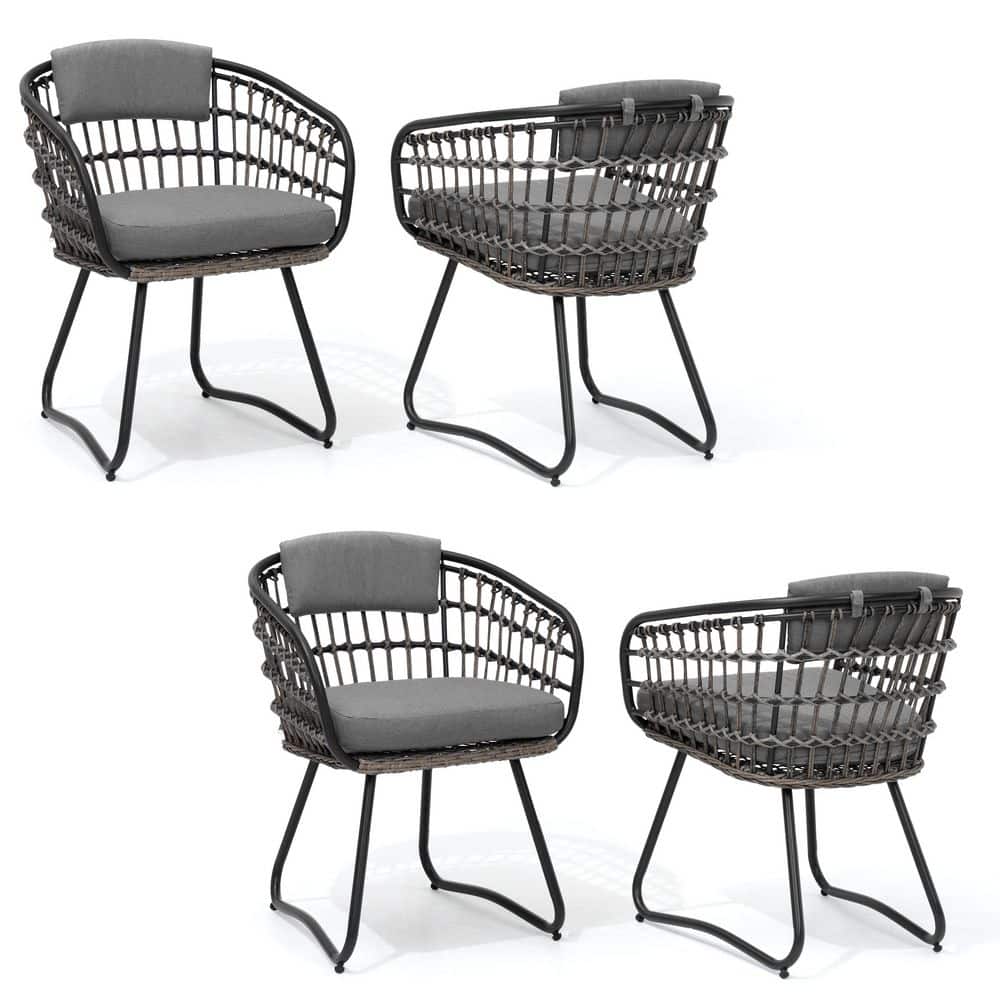 Outdoor Patio Wicker Dining Chairs PE Rattan Seating Set with Cushion in Gray (Set of 4) price history on PriceWatchPro