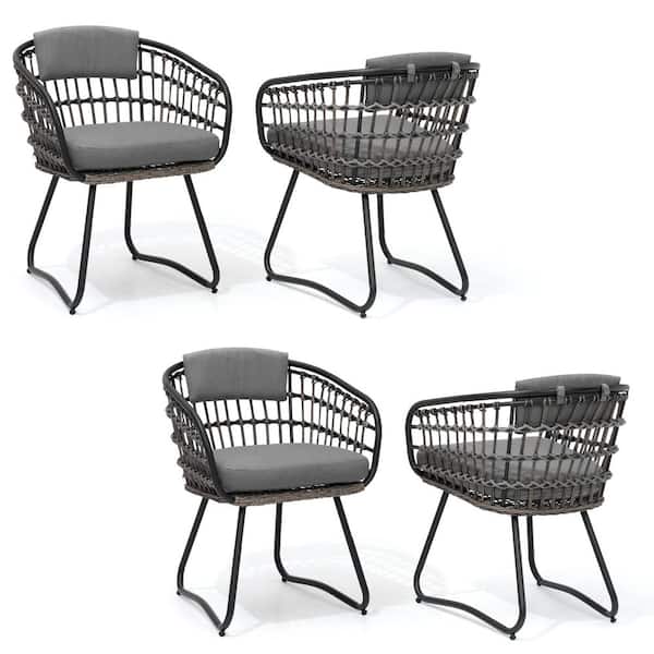 Pellebant Outdoor Patio Wicker Dining Chairs PE Rattan Seating Set with Cushion in Gray (Set of 4)