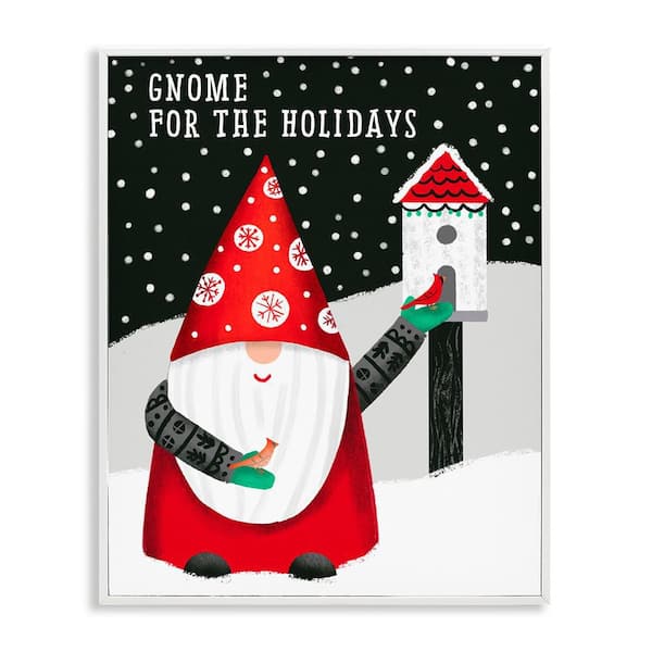 Gnome for the Holidays Birdhouse by Jilly Jack Designs Framed Giclee Art Print Typography 14 in. x 11 in.