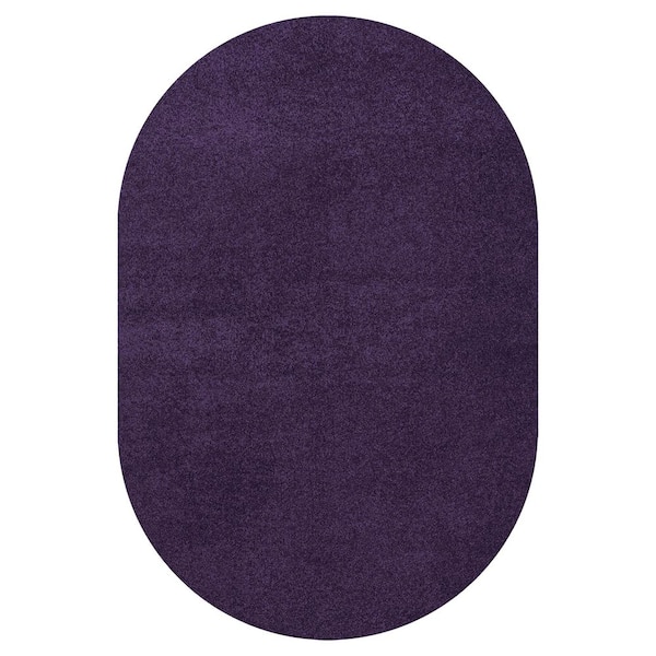Haze Solid Low-Pile Purple 3 ft. x 5 ft. Oval Area Rug