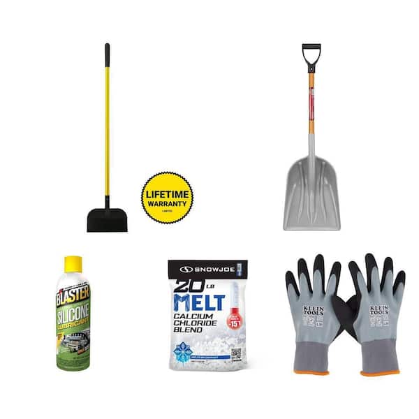 54 in. Steel Scraper Shovel, 31 in. Plastic Scoop Shovel, 11 oz. Silicone Lubricant, 20 lbs. Ice Melt, and Gloves Combo
