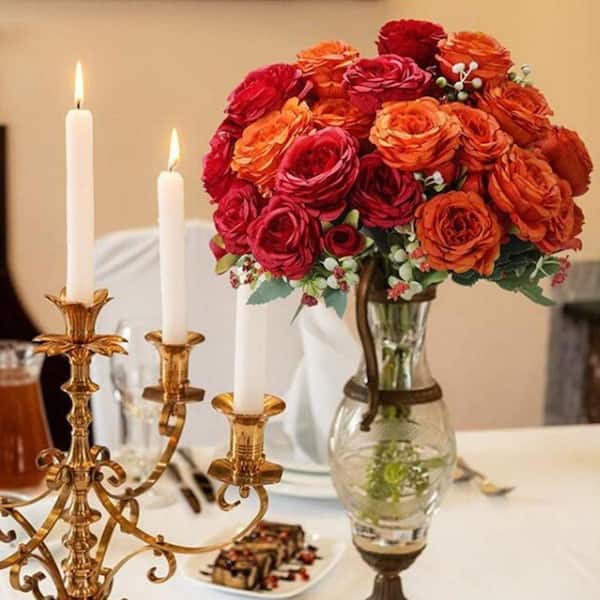 11 in. Orange Indoor Artificial Peony Flowers Fake Silk Peony