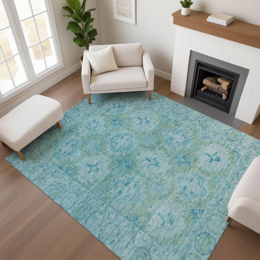 Mayfield Premium Machine Washable Abstract AMF1760 Teal 10 ft. x 14 ft. Area Rug price history on PriceWatchPro