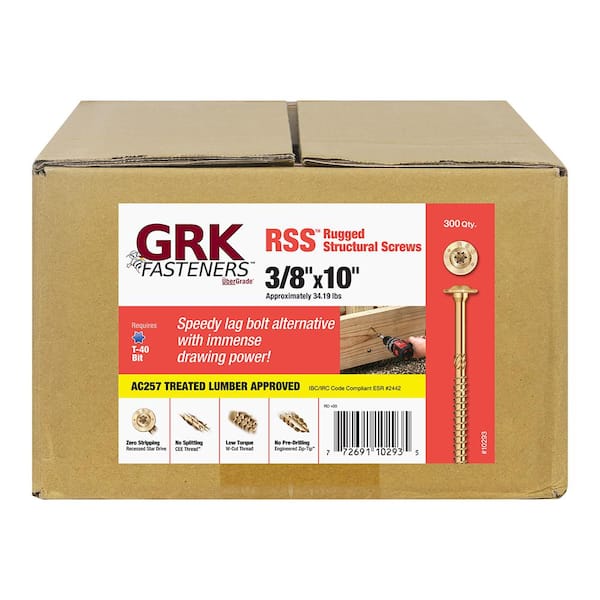 GRK Fasteners 3/8 in. x 10 in. Gold Torx Star Drive Low Profile Washer Head RSS Rugged Structural Wood Lag Screw (300-Pack)