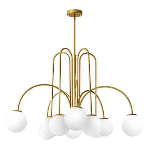 Ayden 10-Light Dimmable Brushed Gold Sputnik Sphere Chandelier with Opal Glass Globe Bubble