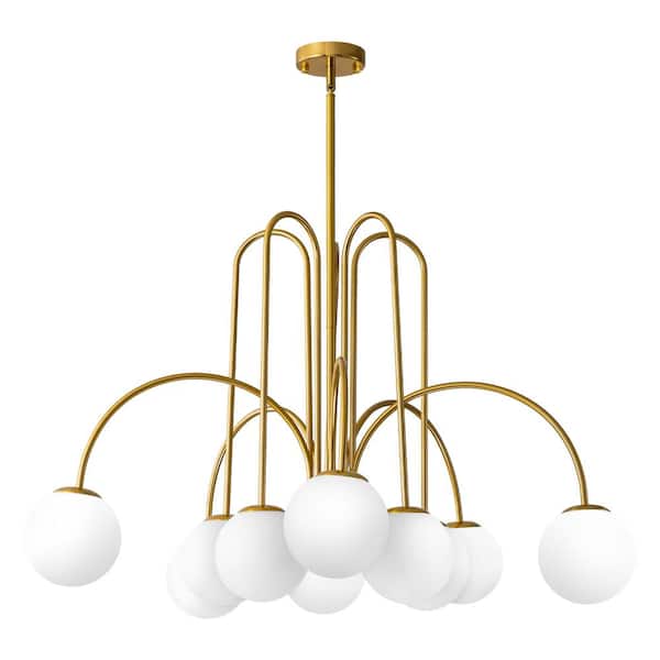 Ayden 10-Light Dimmable Brushed Gold Sputnik Sphere Chandelier with Opal Glass Globe Bubble