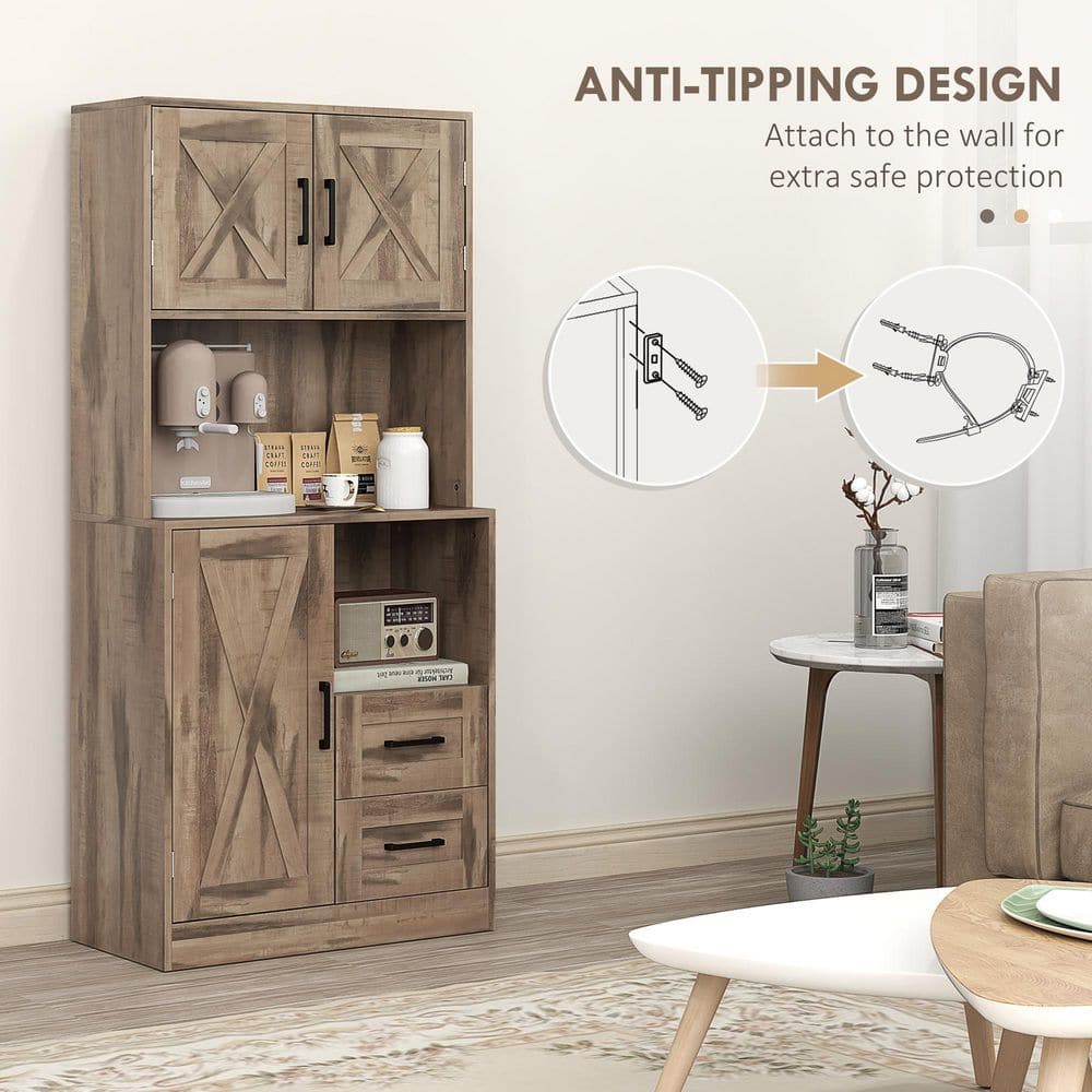 Rustic Driftwood Particle Board Kitchen Pantry Cabinet with Barn Doors