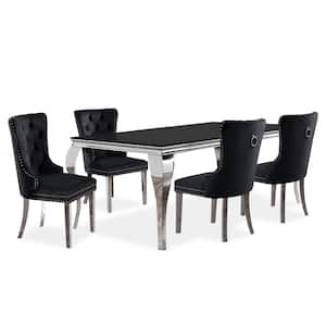 Billinghurst 5-Piece Rectangle Glass Top Black Dining Table Set