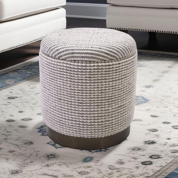 Carolina Chair & Table Handwoven Kratus Striped Wool 16 in. Round Storage Ottoman with Hammered Metal Base