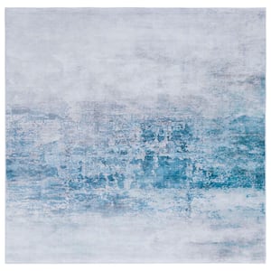 Tacoma Gray/Blue 6 ft. x 6 ft. Machine Washable Distressed Watercolor Square Area Rug