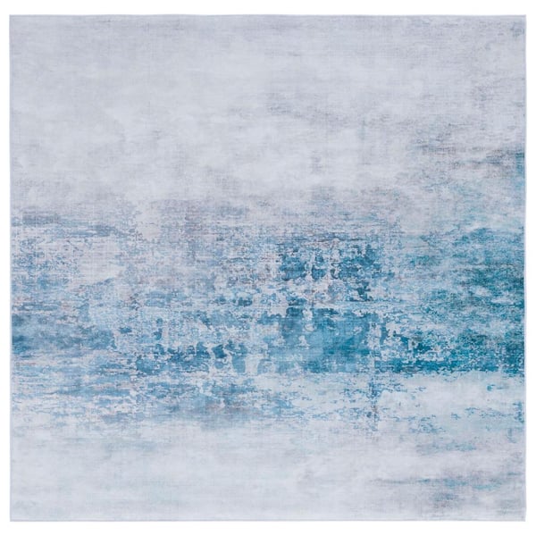 SAFAVIEH Tacoma Gray/Blue 6 ft. x 6 ft. Machine Washable Distressed Watercolor Square Area Rug