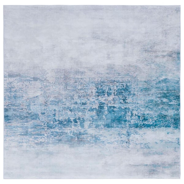 Tacoma Gray/Blue 6 ft. x 6 ft. Machine Washable Distressed Watercolor Square Area Rug