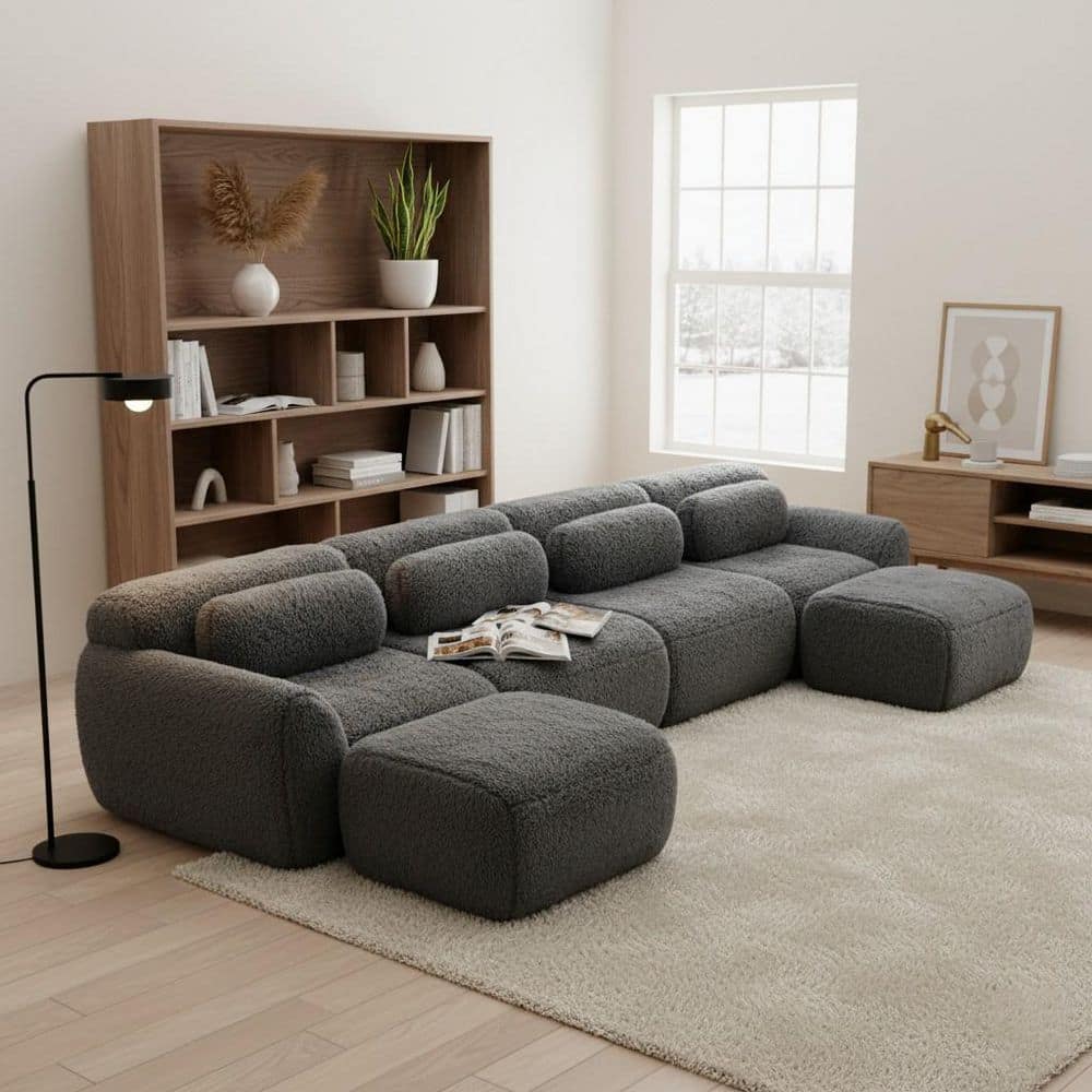 Homy Casa 149 in. Pillow Top Arm 6-Piece Plush Microfiber Modular