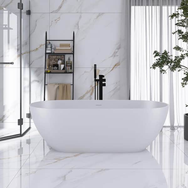 69 in. x 29.5 in. Stone Resin Freestanding Flatbottom Soaking Bathtub in White