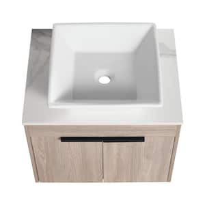 23.6 in. W x 18.9 in. D x 23.3 in. H Floating Bath Vanity in White Oak with White Sintered Stone Top and sink
