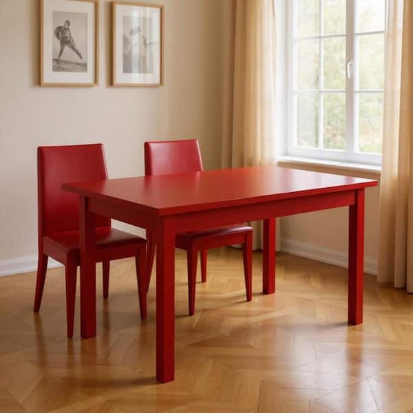 Fire Engine Red Wood 60.00 in. 4-Leg Base Dining Table Seats-6