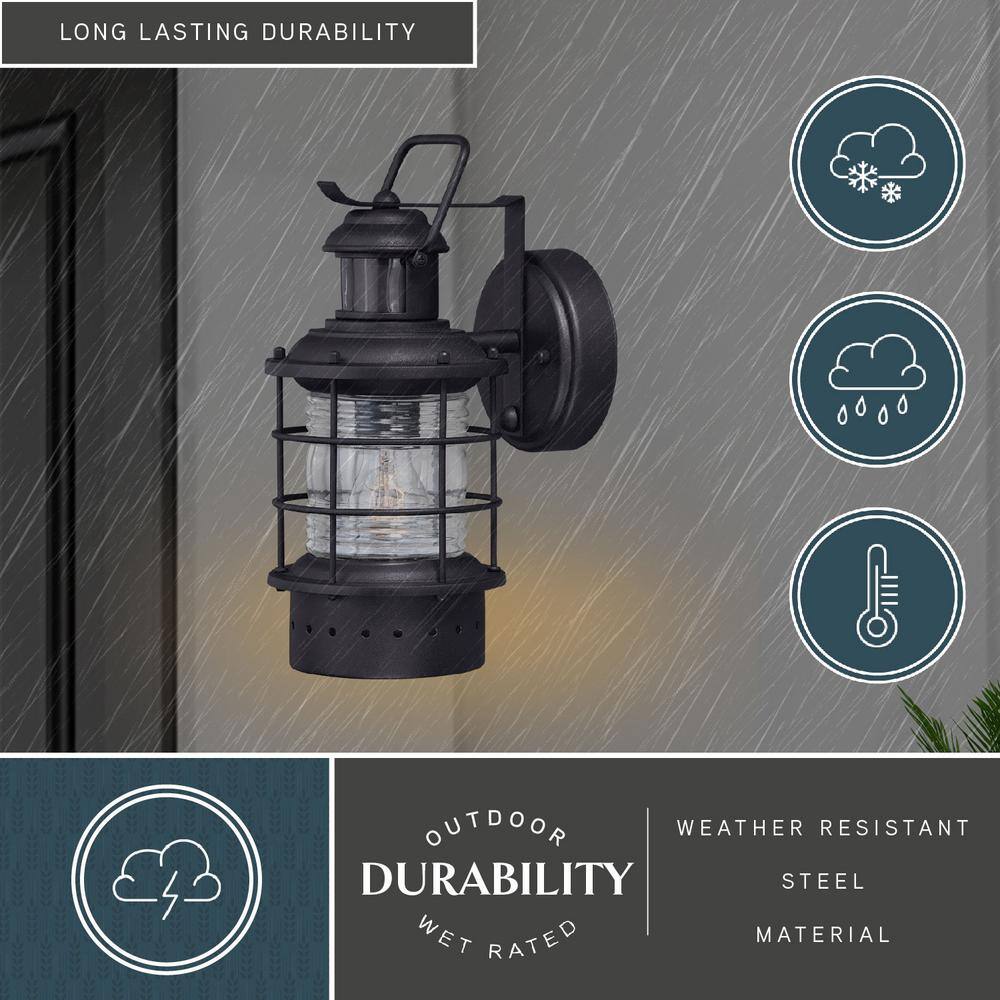 Hyannis Black Steel Nautical Outdoor Wall Light with Motion Sensor