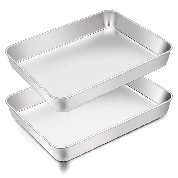 2-Piece Stainless Steel Non-Toxic Deep Single Casserole Baking Pan with Smooth Surface Dishwasher Safe for Oven
