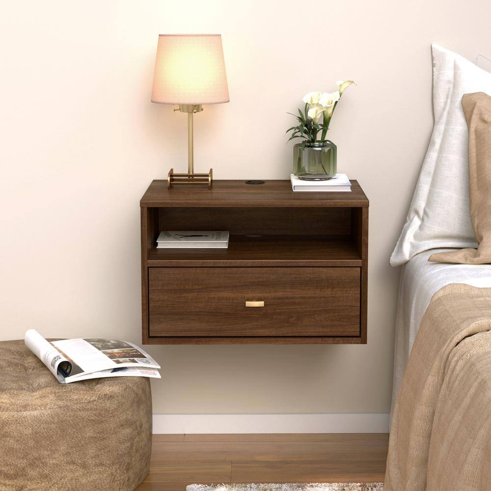 Hanging Cherry 2-Drawers 22.5 in. W Nightstand, Floating Shelf Side Tables 