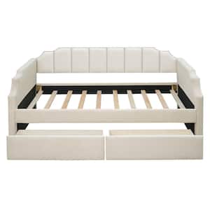 Beige Twin Size Upholstered Daybed with Drawers