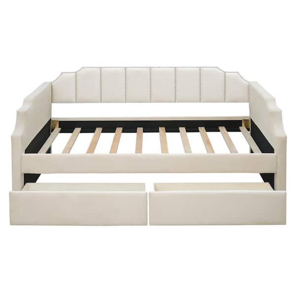 Qualler Beige Twin Size Upholstered Daybed with Drawers BLE000115A ...