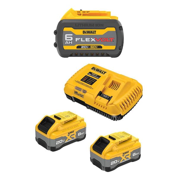 Flexvolt 20V/60V MAX Lithium-Ion 6. 0Ah Battery Pack, (2) 20V MAX XR Lithium-Ion POWERPACK 8.0 Ah Batteries and Charger