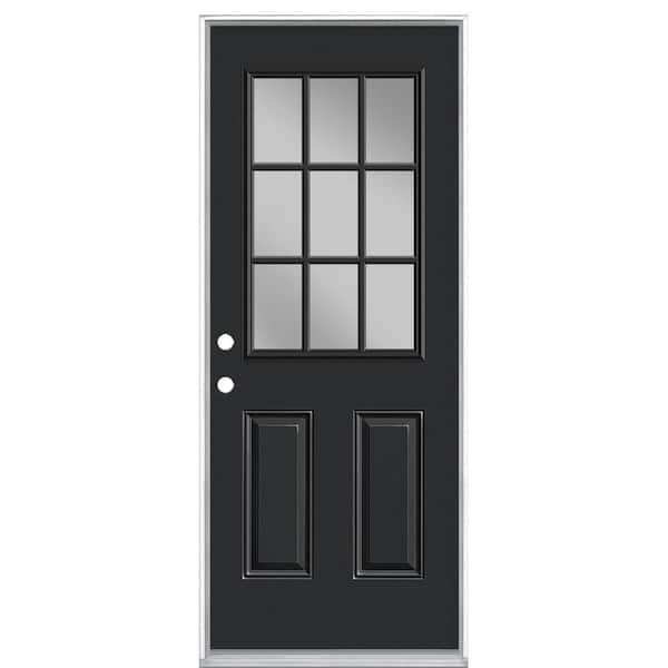 32 in. x 80 in. 9 Lite Right-Hand Inswing Painted Steel Prehung Front Exterior Door No Brickmold