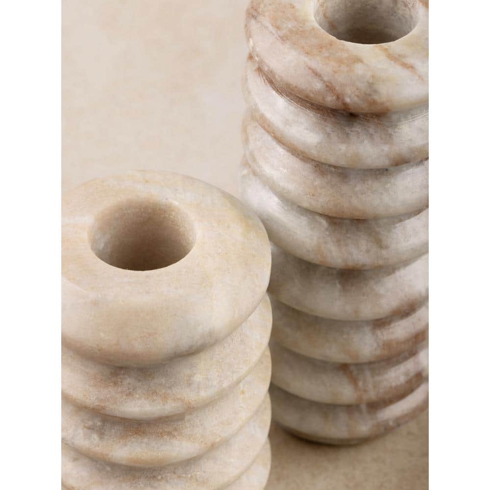 Tracey Earthy Brown Onyx Marble Taper Candle Holders, Set of 2