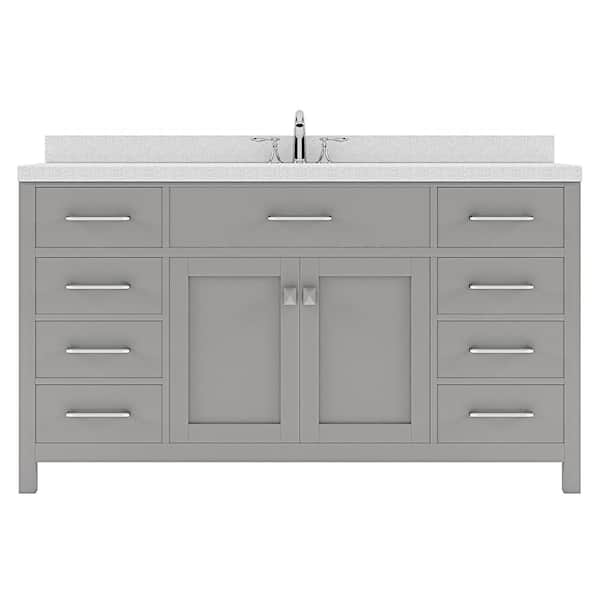 Virtu USA Caroline 60 in. W x 22 in. D x 35 in. H Single Sink Bath Vanity in Cashmere Gray with Quartz Top