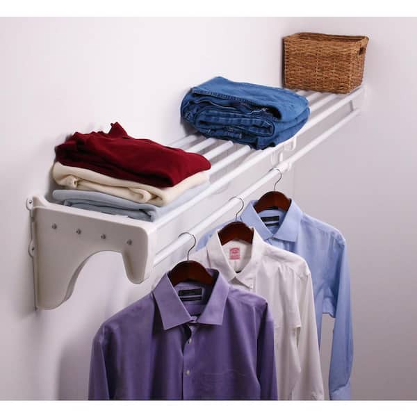 EZ Shelf Expandable Closet Shelf & Rod 65 in. W- 119 in. W, White,Mounts to 1 Side & Back Wall (1 End Bracket),Wire,Closet System