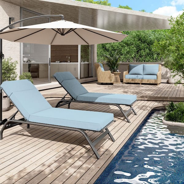 80 x 26 x 4 in. (2-Pack) Outdoor Chaise Lounge Cushion, Water Resistant Patio Replacement Seat Cushion, Sky Blue