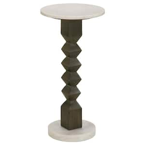 Colette 10.5 in. White and Dark Gray Round Marble Top End Table