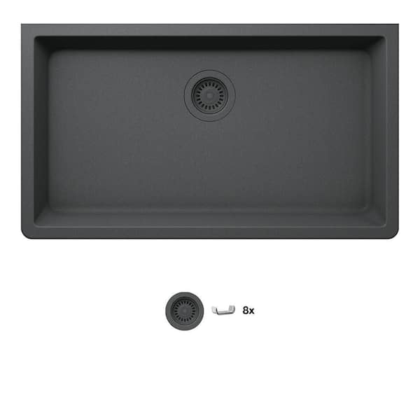 Glacier Bay Stonehaven 33 in. Undermount Single Bowl Charcoal Gray Granite Composite Kitchen Sink with Charcoal Strainer