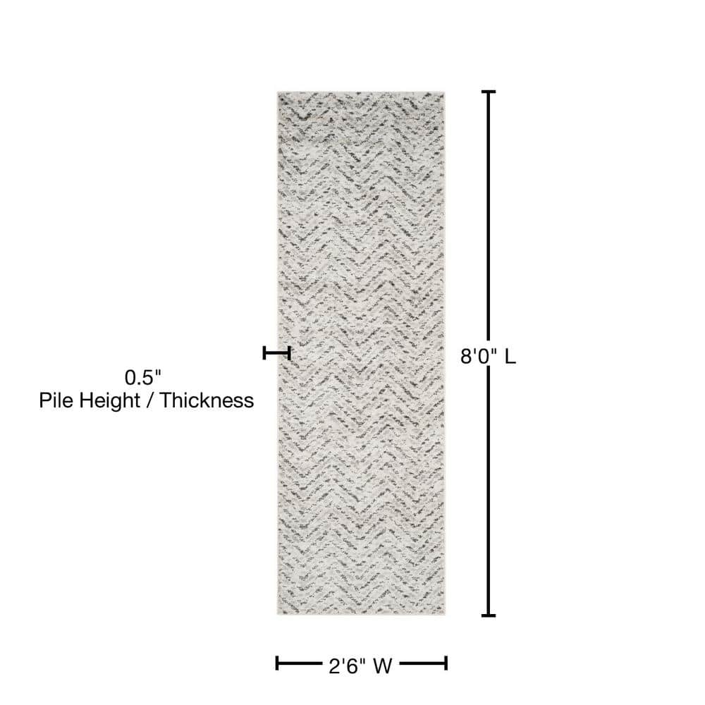 Ivory Charcoal Chevron 2'6" X 8' Runner Synthetic Rug