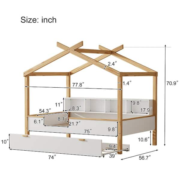  Harper & Bright Designs Twin Size House Bed for Kids, Wooden  House Bed Twin and Trundle, Kids Twin Bed Frames with Trundle,Roof Design  for Girls Boys, Natural : Home & Kitchen