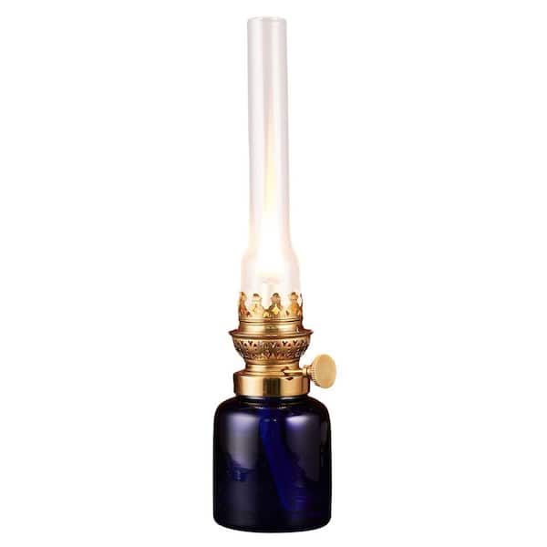 13in Tall Brass Oil Lamp, Blue
