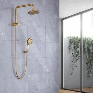 6-Spray Patterns with 2.2 GPM 8 in. Wall Mount Dual Fixed Shower Heads with Screw-Free Installation in Brushed Gold