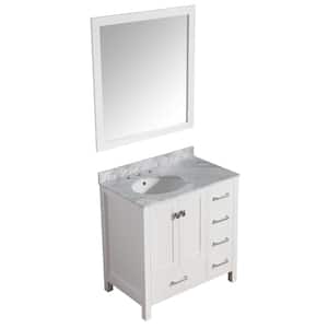 36 in. W x 35 in. H x 22 in. D Singal Sink Bath Vanity Set in White with Vanity Top in White Mirror