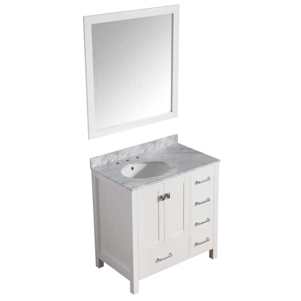 ANZZI 36 in. W x 35 in. H x 22 in. D Singal Sink Bath Vanity Set in White with Vanity Top in White Mirror