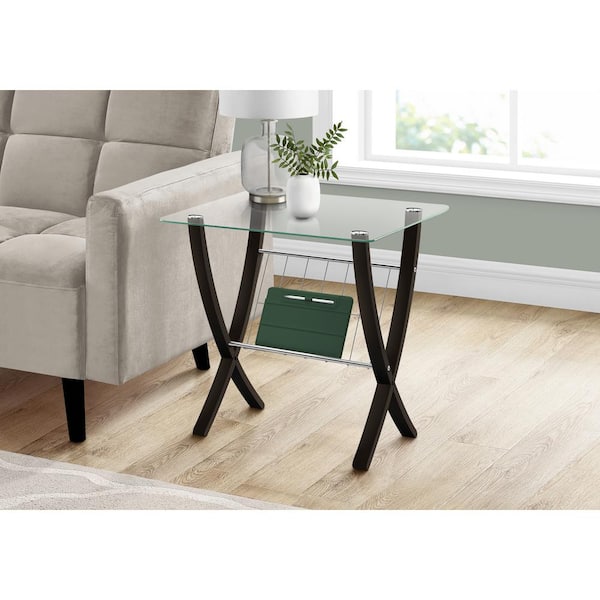 Monarch Specialties Bentwood Espresso Glass Top End Table