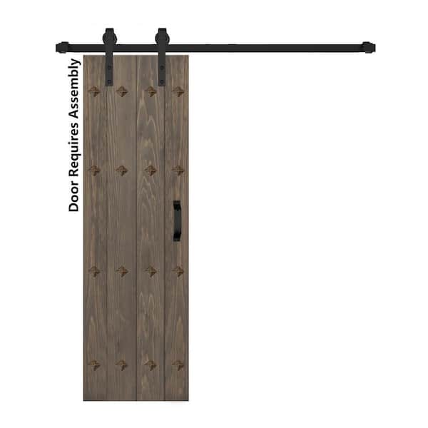ISLIFE Mid-Century New Style 24 in. x 84 in. Smoky Gray Finished Solid Wood Sliding Barn Door with Hardware Kit