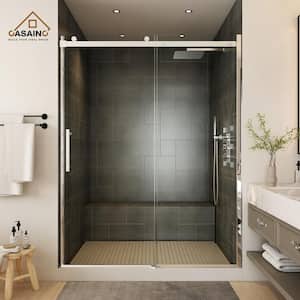 60 in. W x 76 in. H Frameless Single Sliding Shower Door in Chromed with Clear Shower Glass