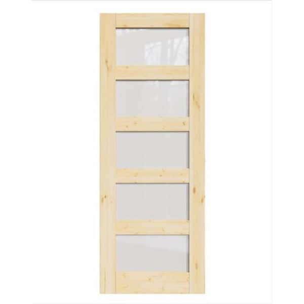 ARK DESIGN 28 in. x 80 in. 5-Lite Tempered Frosted Glass Unfinished Solid Core Pine Wood Interior Door Slab