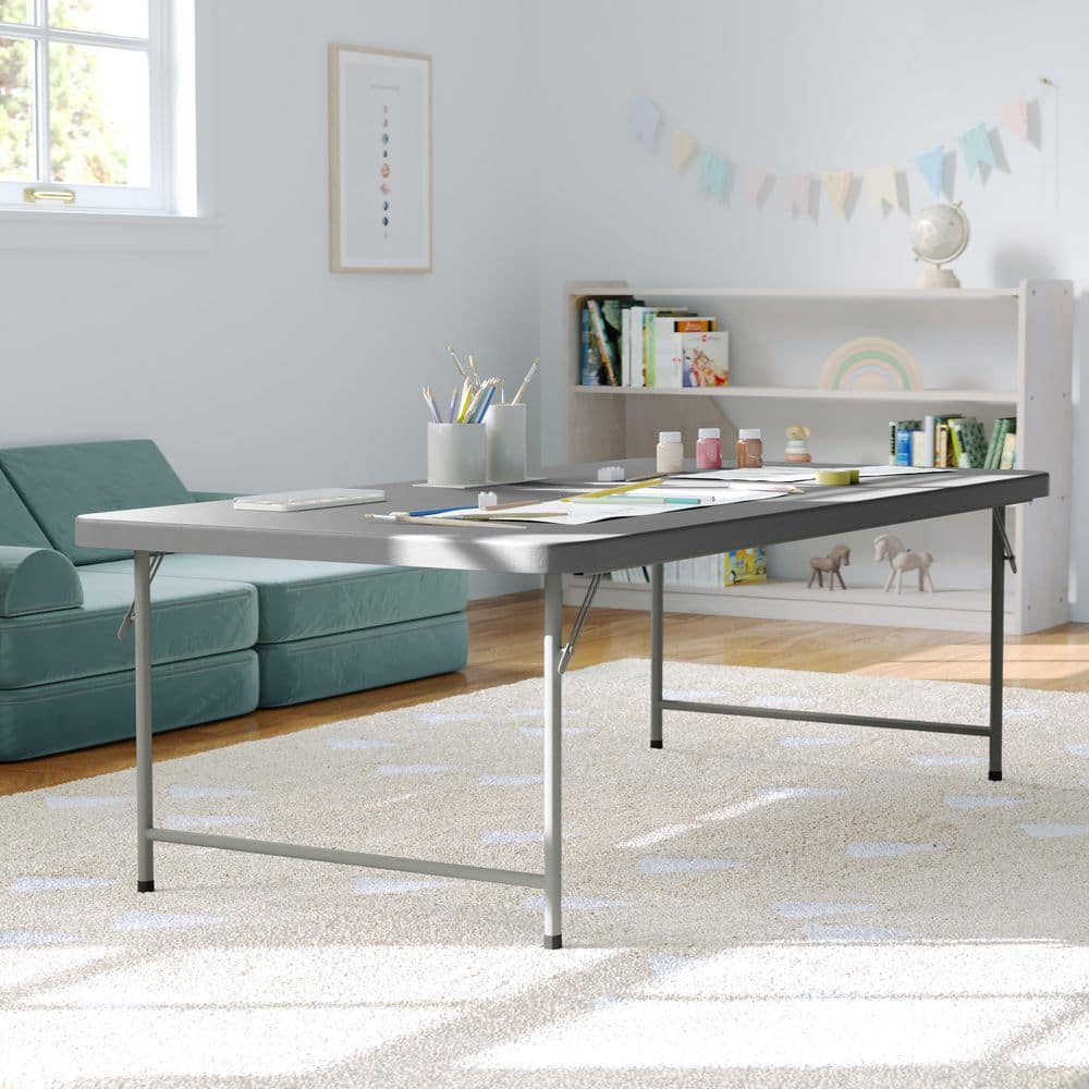 Paige Granite Gray Plastic Rectangle Kids Folding (Table for 6)