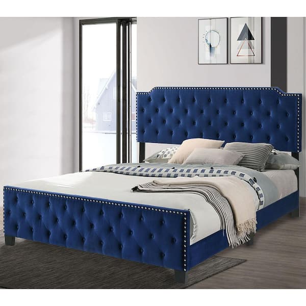 Furniture of America Larchemont Blue California King Panel Bed with Tufted Headboard