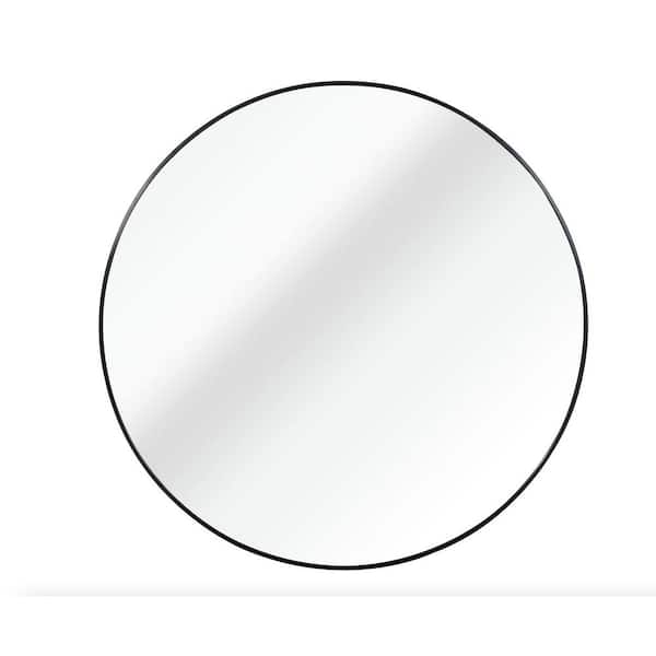 Tidoin 39 in. W x 39 in. H Round Framed Hook Wall Bathroom Vanity Mirror in Black