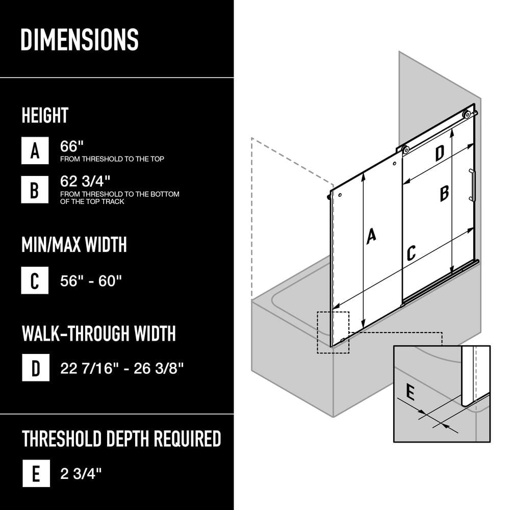 Elan 66" Frameless Sliding Tub Door with Matte Black Hardware