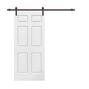 30 in. x 80 in. White Primed Composite MDF 6 Panel Interior Sliding Barn Door with Hardware Kit
